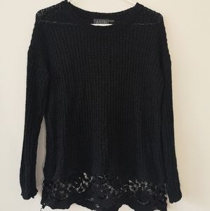 Black sweater with lace hem detail XS